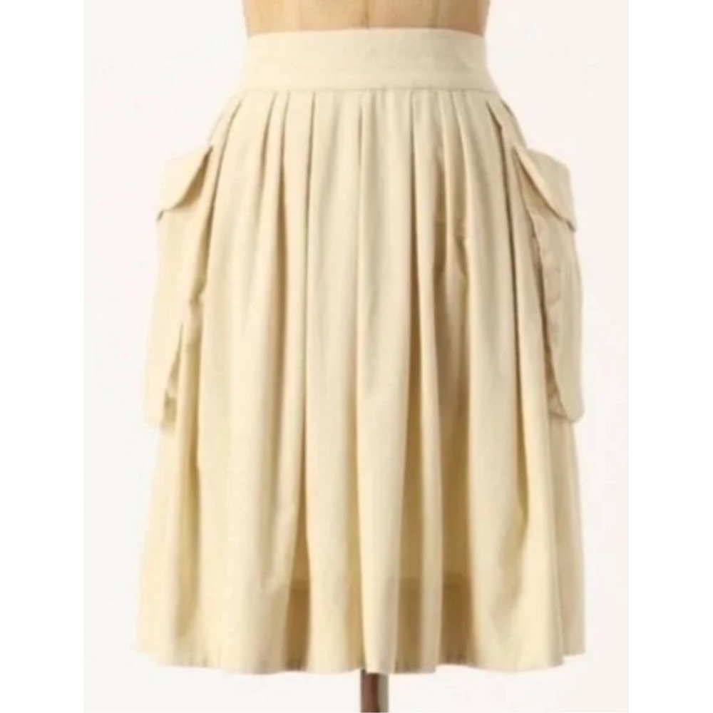 Anthropologie Maeve Pleated Pinwale Corduroy‎ Mini Skirt 2 Cream Cargo Lagenlook